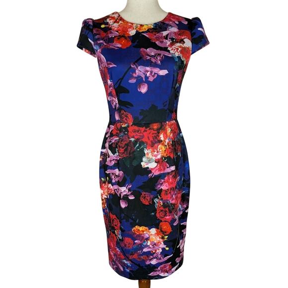 Betsey Johnson Women's Short Sleeve Stretch Dress Colorful Floral Print Size 4 - Picture 1 of 11